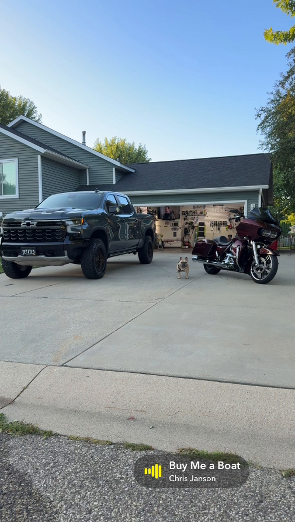 Cypress Gray Silverado ZR2, Twisted Cherry Road Glide, and Tyrus centered between them